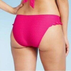 Shade & Shore Women's Textured Dot Hipster Ruffle Bikini Bottom - L